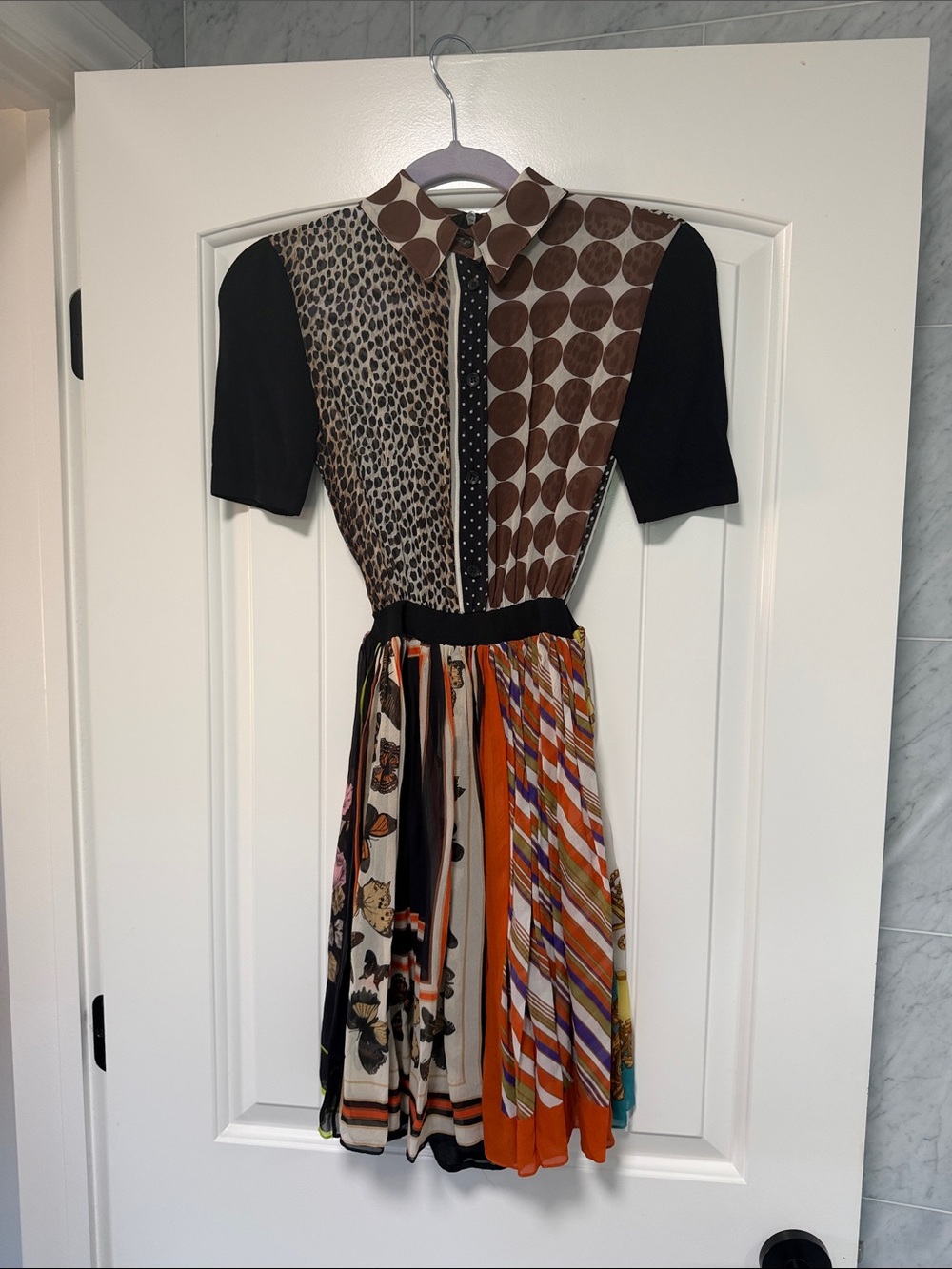 Dolce & Gabbana Multi-Print Mini Dress in Black, Brown & Orange